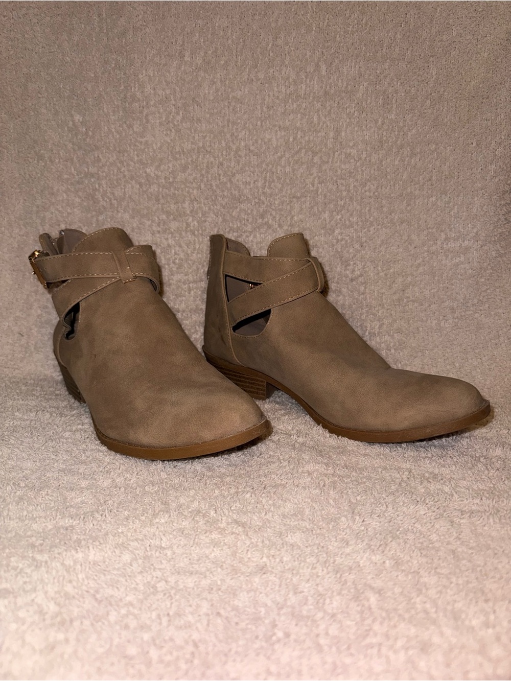 Top Mood Women’s Taupe Ankle Boots - Stylish Cutout Booties